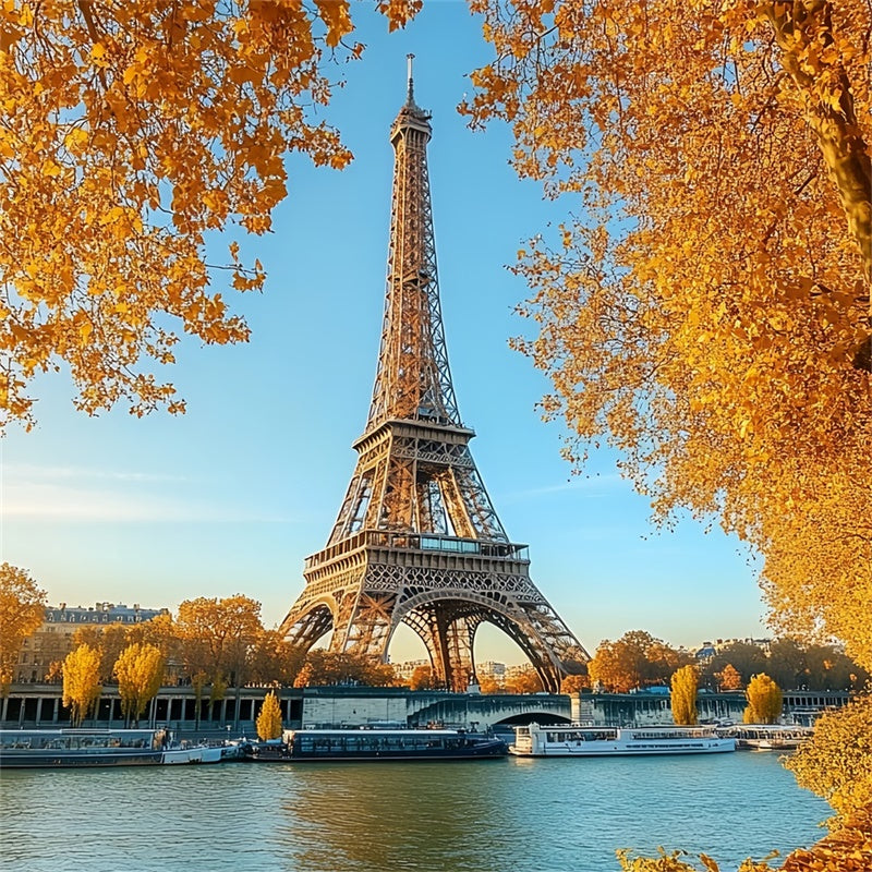 Fall Photo Backdrop Eiffel Maple River View Backdrop UK CSH57-190