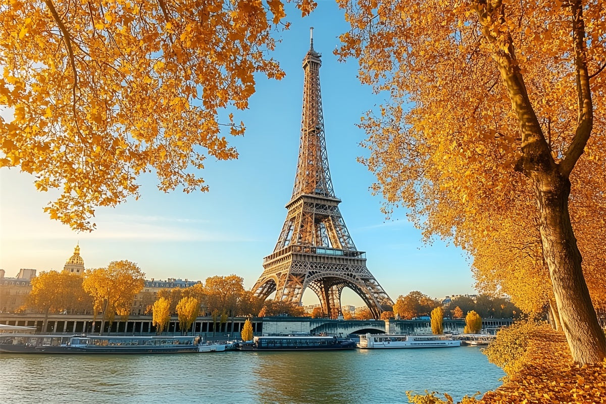 Fall Photo Backdrop Eiffel Maple River View Backdrop UK CSH57-190