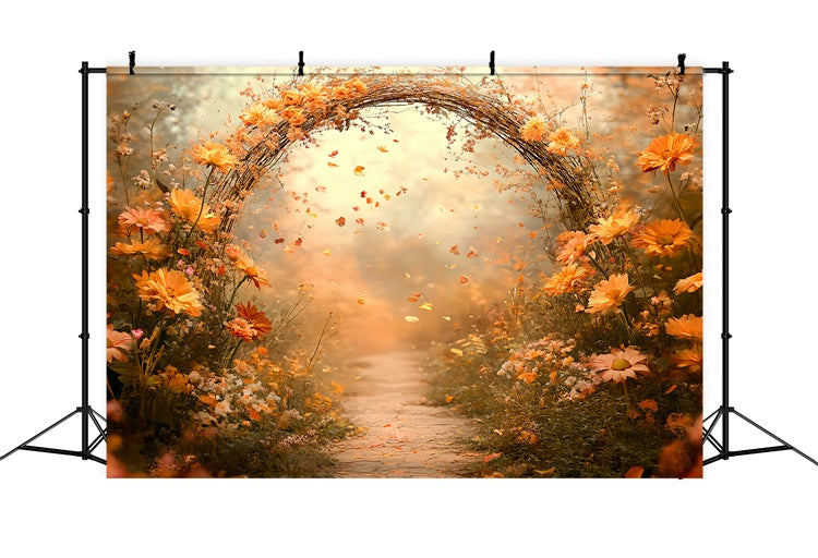Fall Photo Backdrop Golden Petal Arch Path Backdrop UK CSH57-195