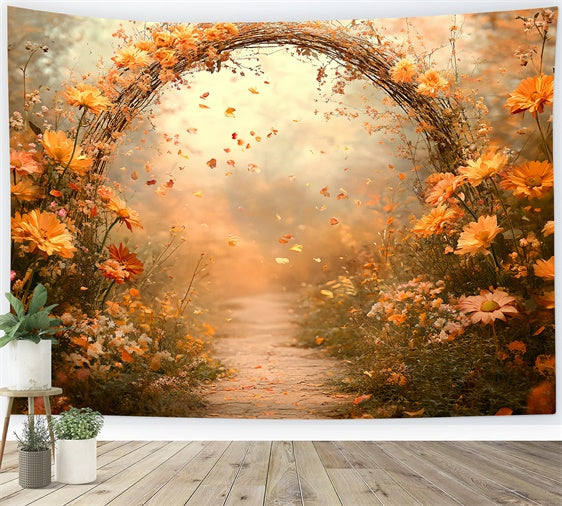 Fall Photo Backdrop Golden Petal Arch Path Backdrop UK CSH57-195