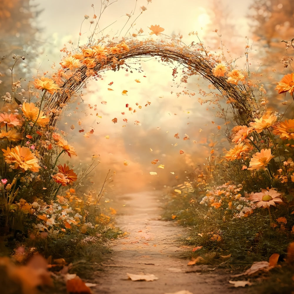 Fall Photo Backdrop Golden Petal Arch Path Backdrop UK CSH57-195