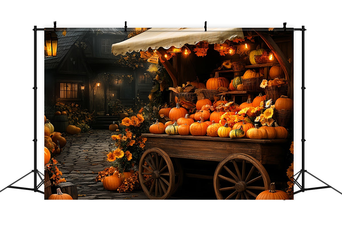 Autumn Backdrops Pumpkin Cart Village Glow Backdrop UK CSH57-196