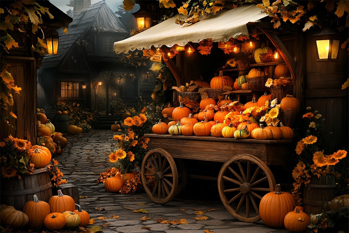 Autumn Backdrops Pumpkin Cart Village Glow Backdrop UK CSH57-196