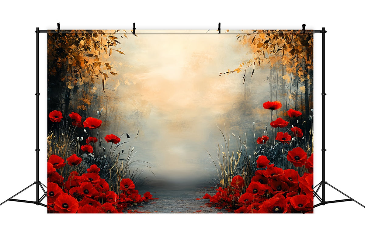 Fall Photography Backdrops Red Bloom Fall Pathway Backdrop UK CSH57-199