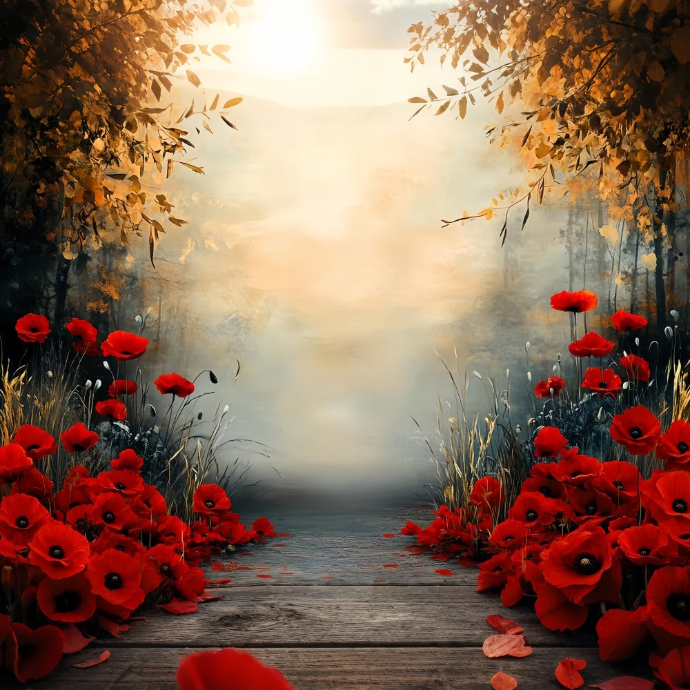 Fall Photography Backdrops Red Bloom Fall Pathway Backdrop UK CSH57-199