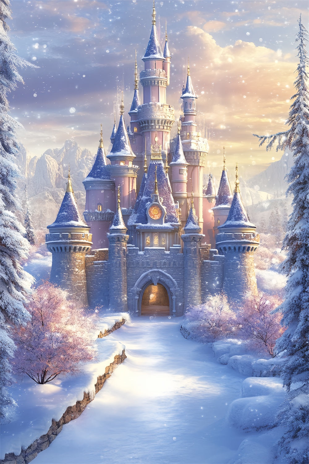 Winter Castle Backdrop Frosted Royal Castle Backdrop UK CSH57-205
