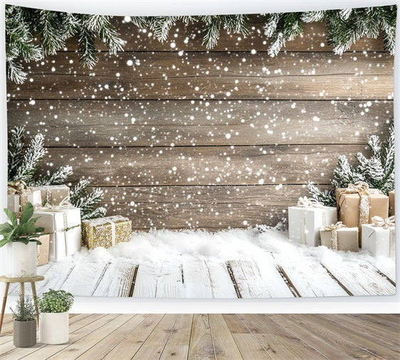 Winter Photo Backdrop Wooden Wall Holiday Gift Backdrop UK CSH57-207