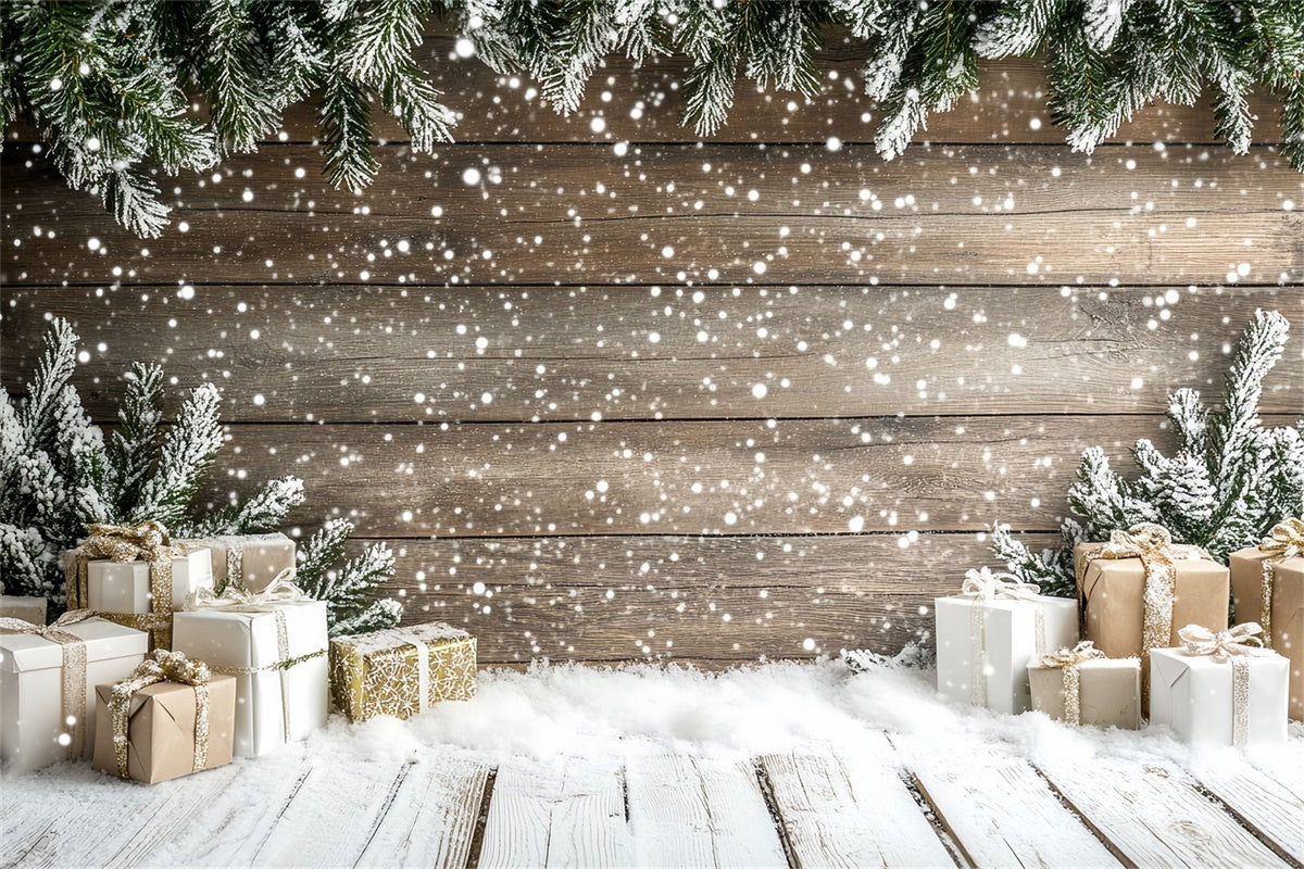 Winter Photo Backdrop Wooden Wall Holiday Gift Backdrop UK CSH57-207