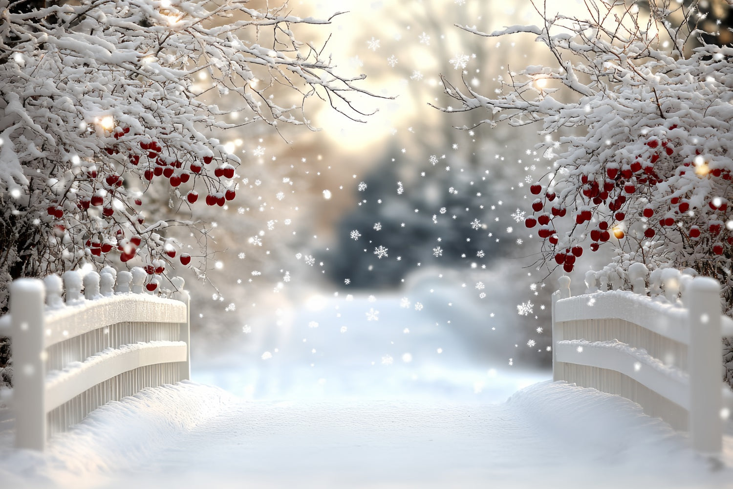 Winter Wonderland Backdrops Berry Snow Bridge Backdrop UK CSH57-216