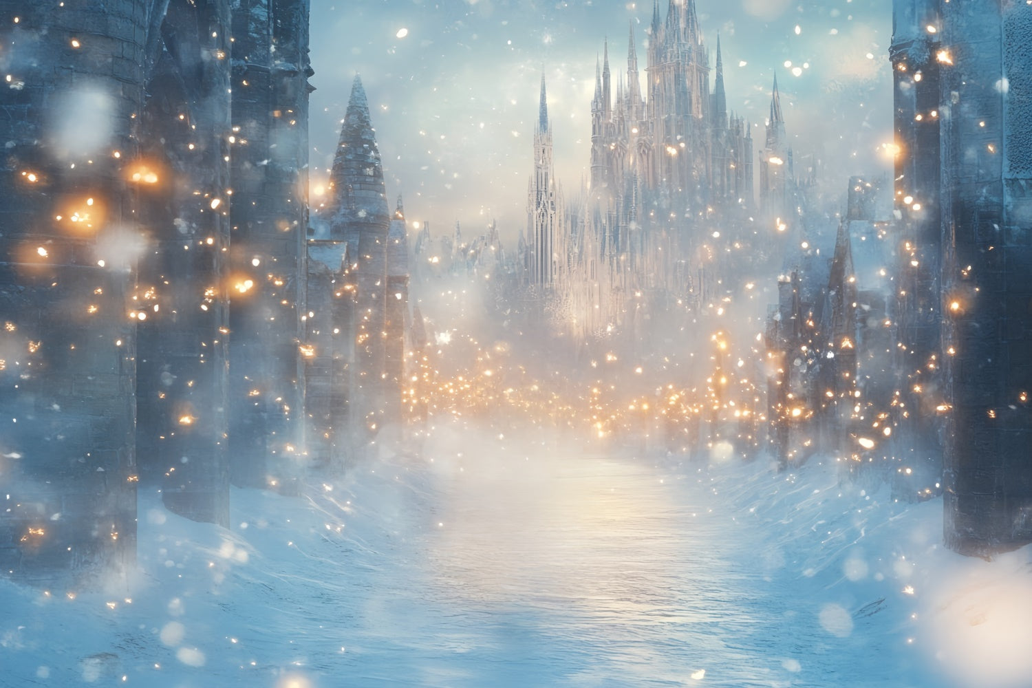 Winter Castle Backdrop Snowlit Castle Dream Backdrop UK CSH57-225