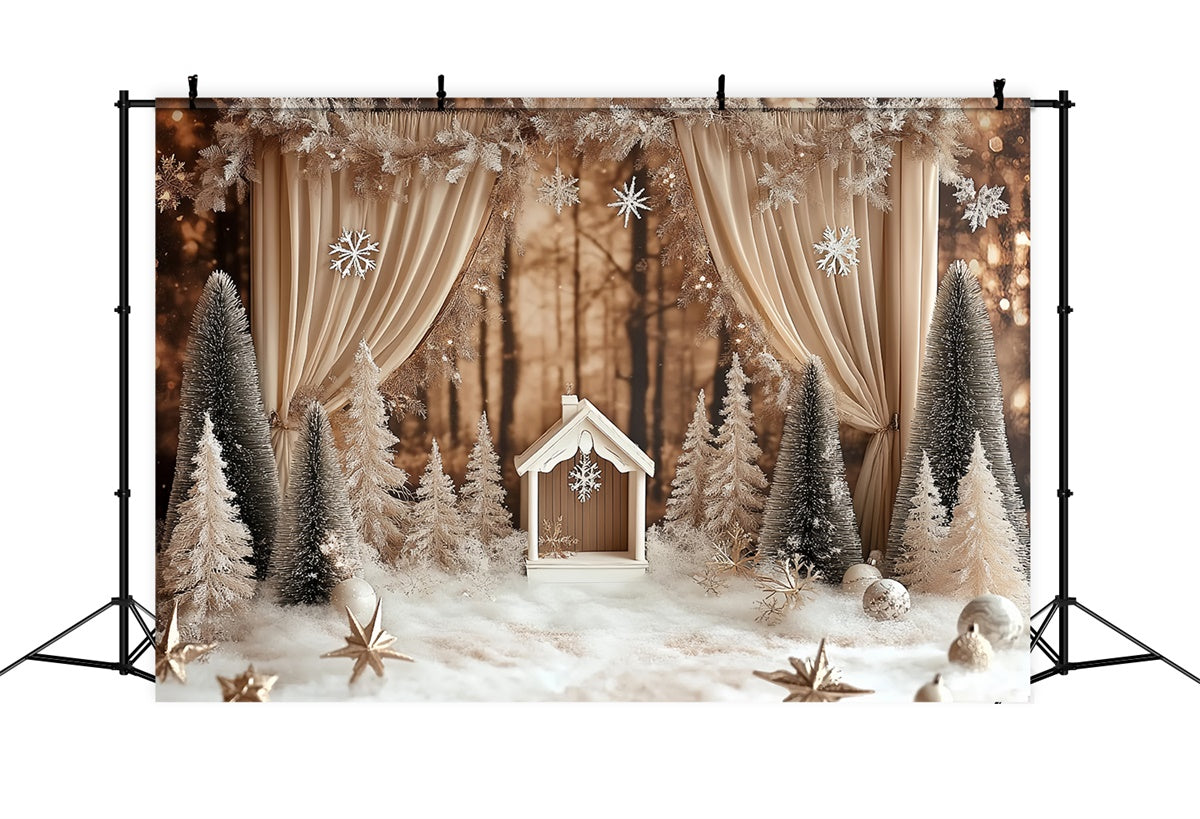 Winter Photo Backdrop Rustic Pines Drapes Backdrop UK CSH57-236