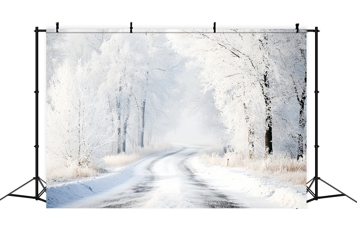 Winter Forest Backdrop Silent Snow Curve Road Backdrop UK CSH57-240