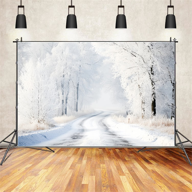 Winter Forest Backdrop Silent Snow Curve Road Backdrop UK CSH57-240