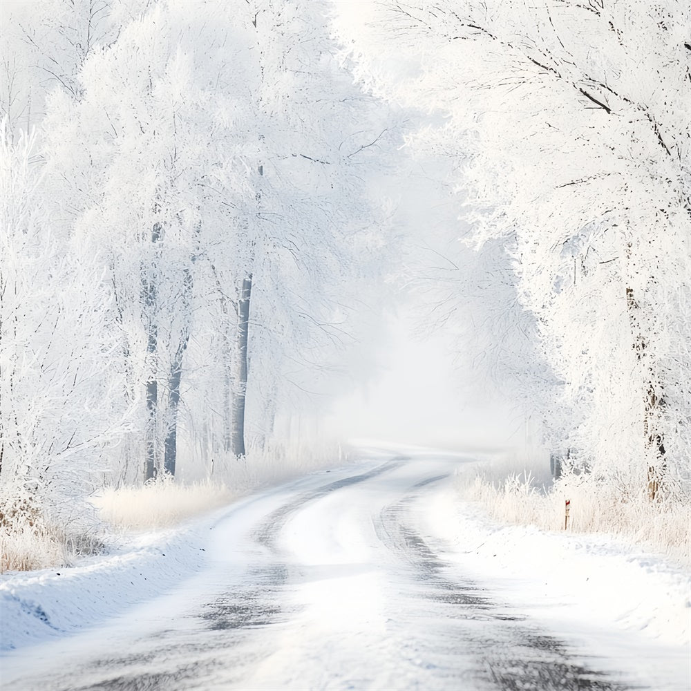 Winter Forest Backdrop Silent Snow Curve Road Backdrop UK CSH57-240