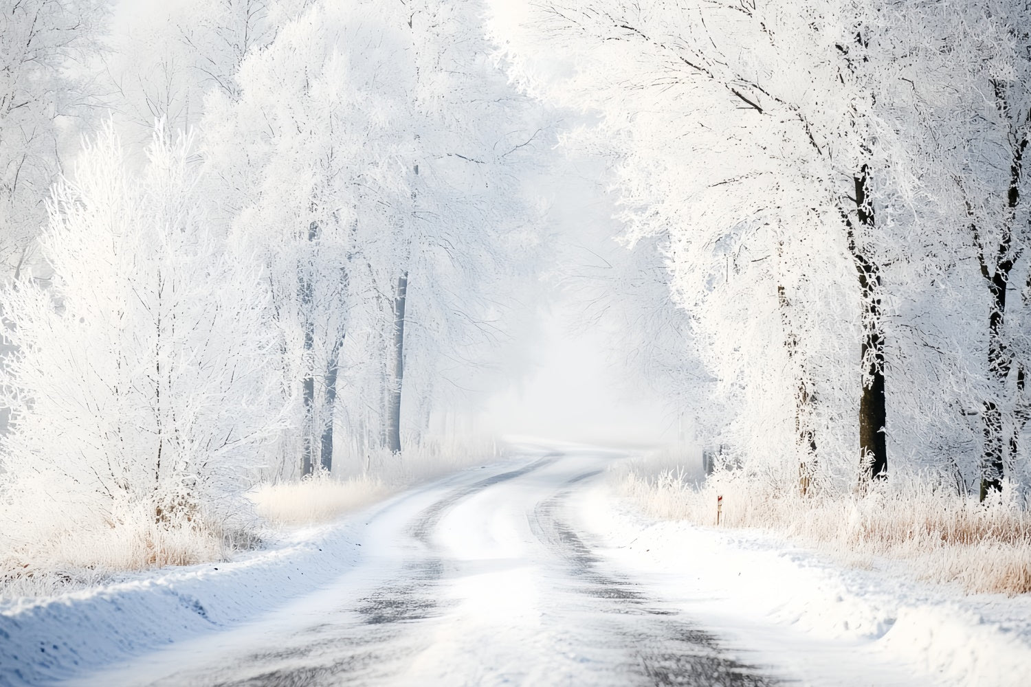 Winter Forest Backdrop Silent Snow Curve Road Backdrop UK CSH57-240