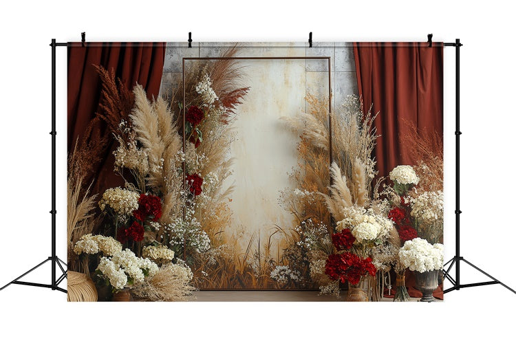 Boho Backdrop Rustic Red Curtain Floral Backdrop UK CSH57-298