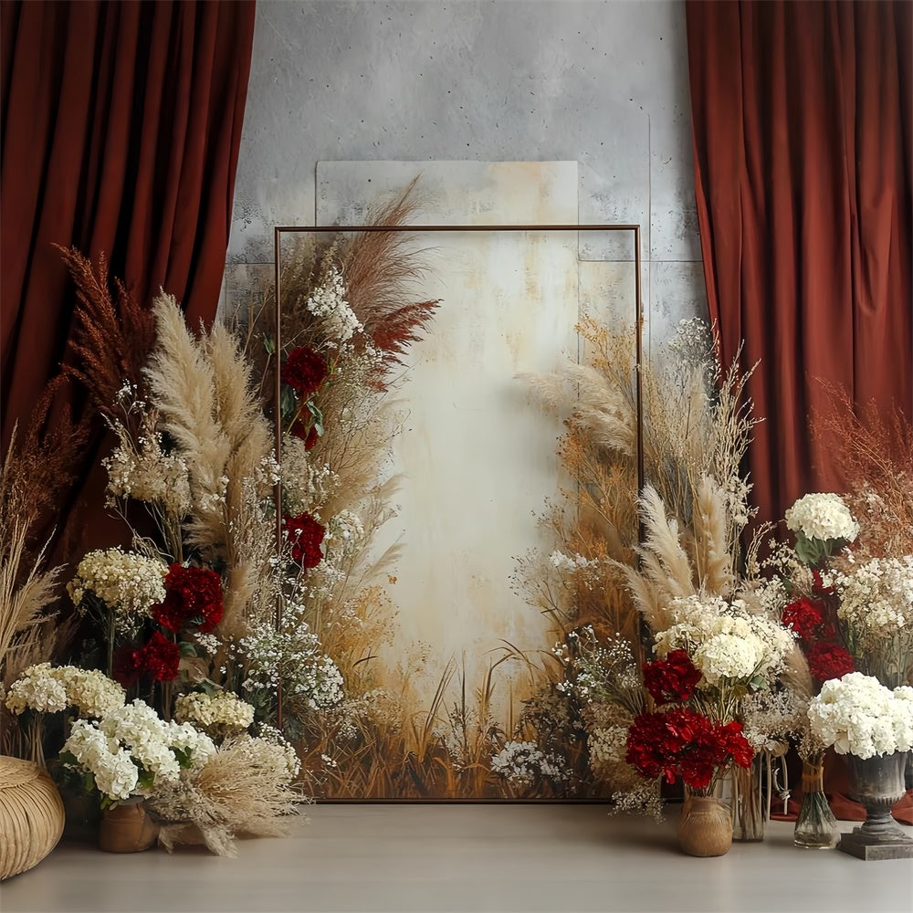 Boho Backdrop Rustic Red Curtain Floral Backdrop UK CSH57-298