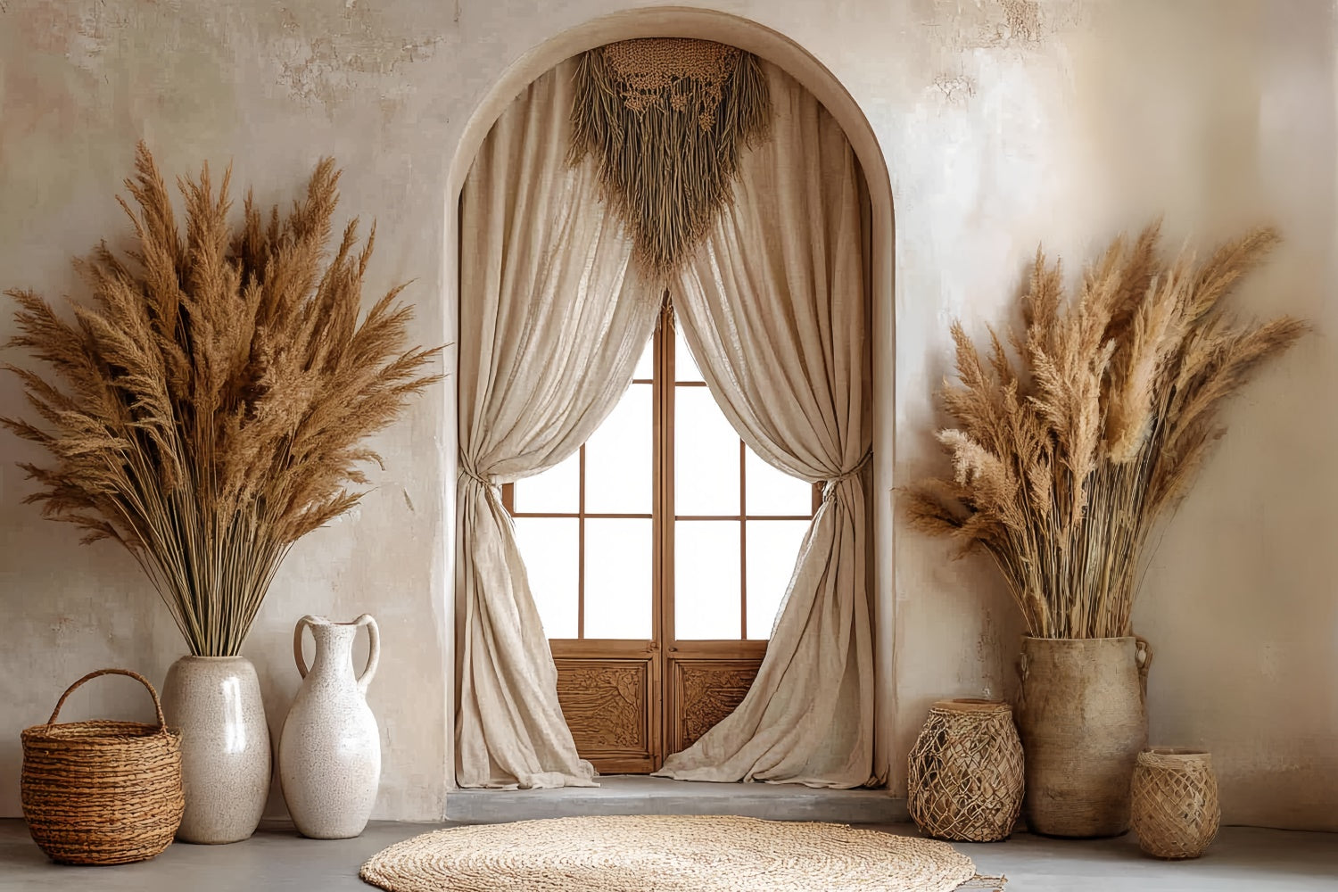 Bohemian Style Backdrop Pampas Window Retreat Backdrop UK CSH57-309