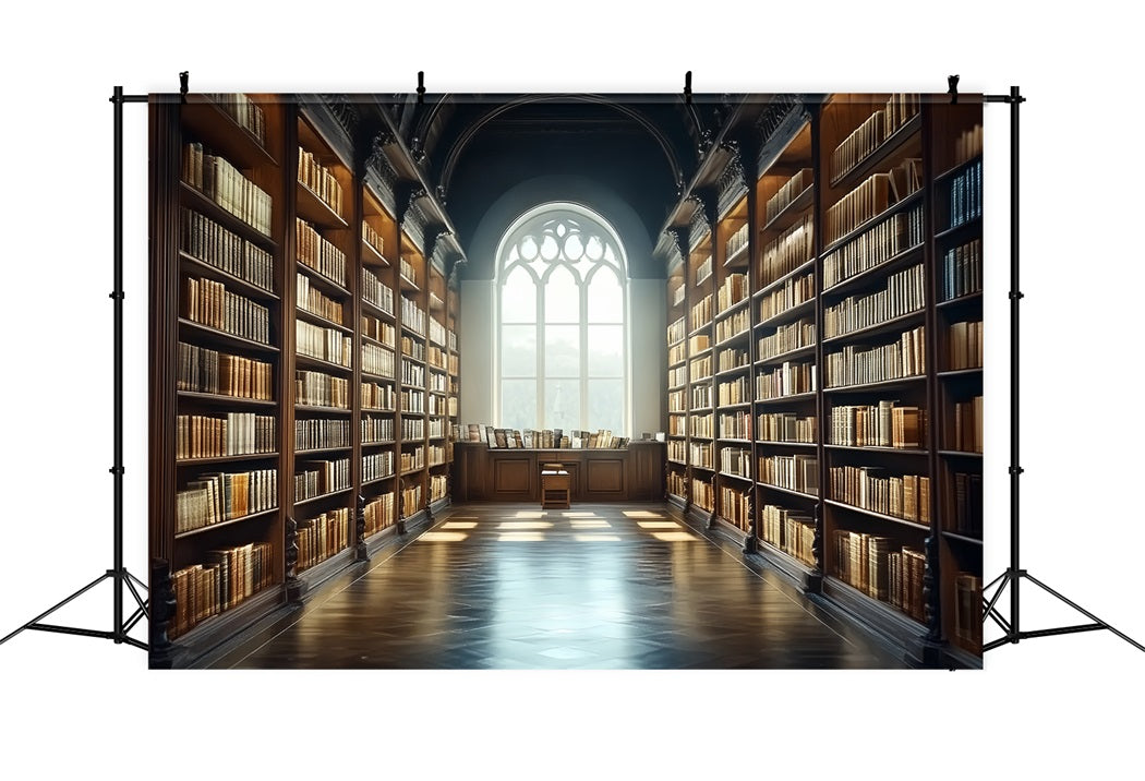 Library Backdrop Golden Aisle Library Bookshelves School Photo Backdrop UK CSH58-107