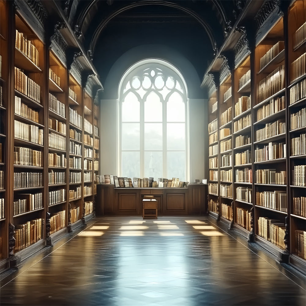 Library Backdrop Golden Aisle Library Bookshelves School Photo Backdrop UK CSH58-107