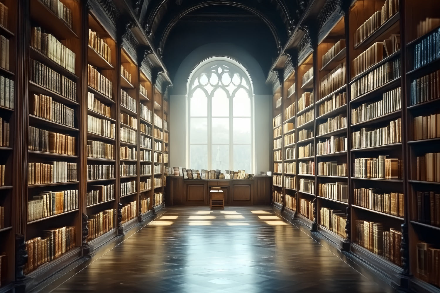 Library Backdrop Golden Aisle Library Bookshelves School Photo Backdrop UK CSH58-107