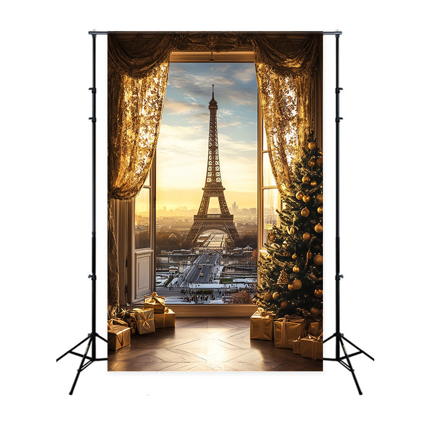 Eiffel Tower Backdrop Golden Hour Paris Christmas Paris Backdrop UK CSH58-11
