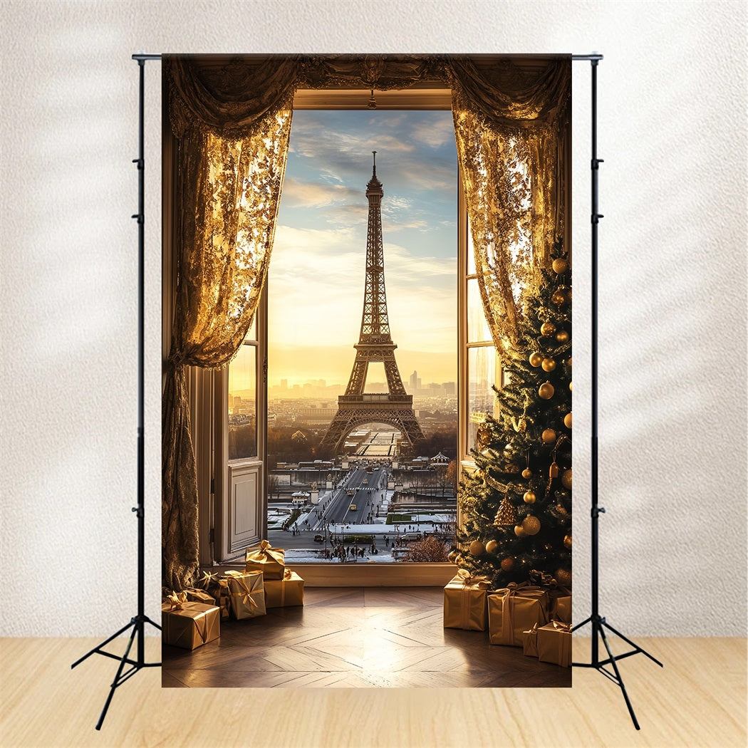 Eiffel Tower Backdrop Golden Hour Paris Christmas Paris Backdrop UK CSH58-11