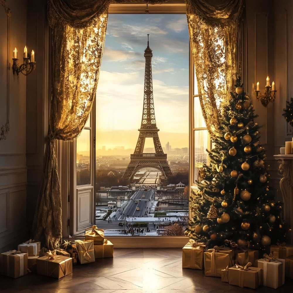 Eiffel Tower Backdrop Golden Hour Paris Christmas Paris Backdrop UK CSH58-11