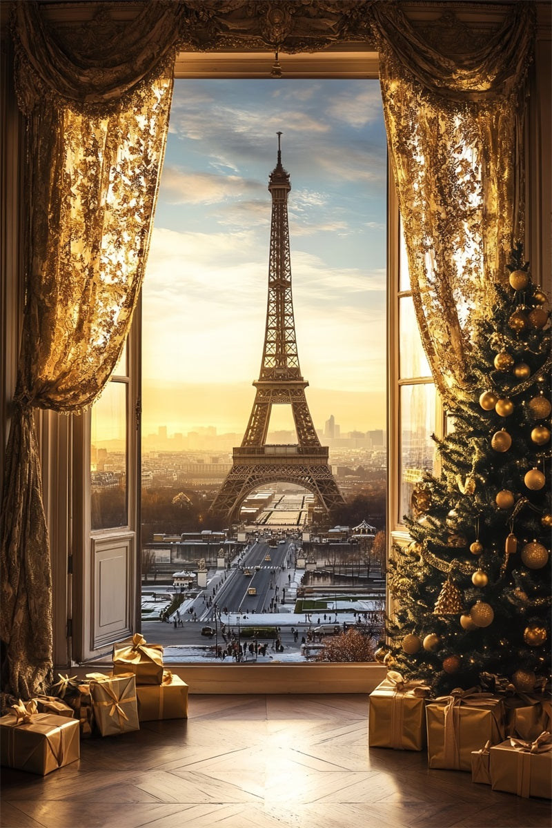 Eiffel Tower Backdrop Golden Hour Paris Christmas Paris Backdrop UK CSH58-11