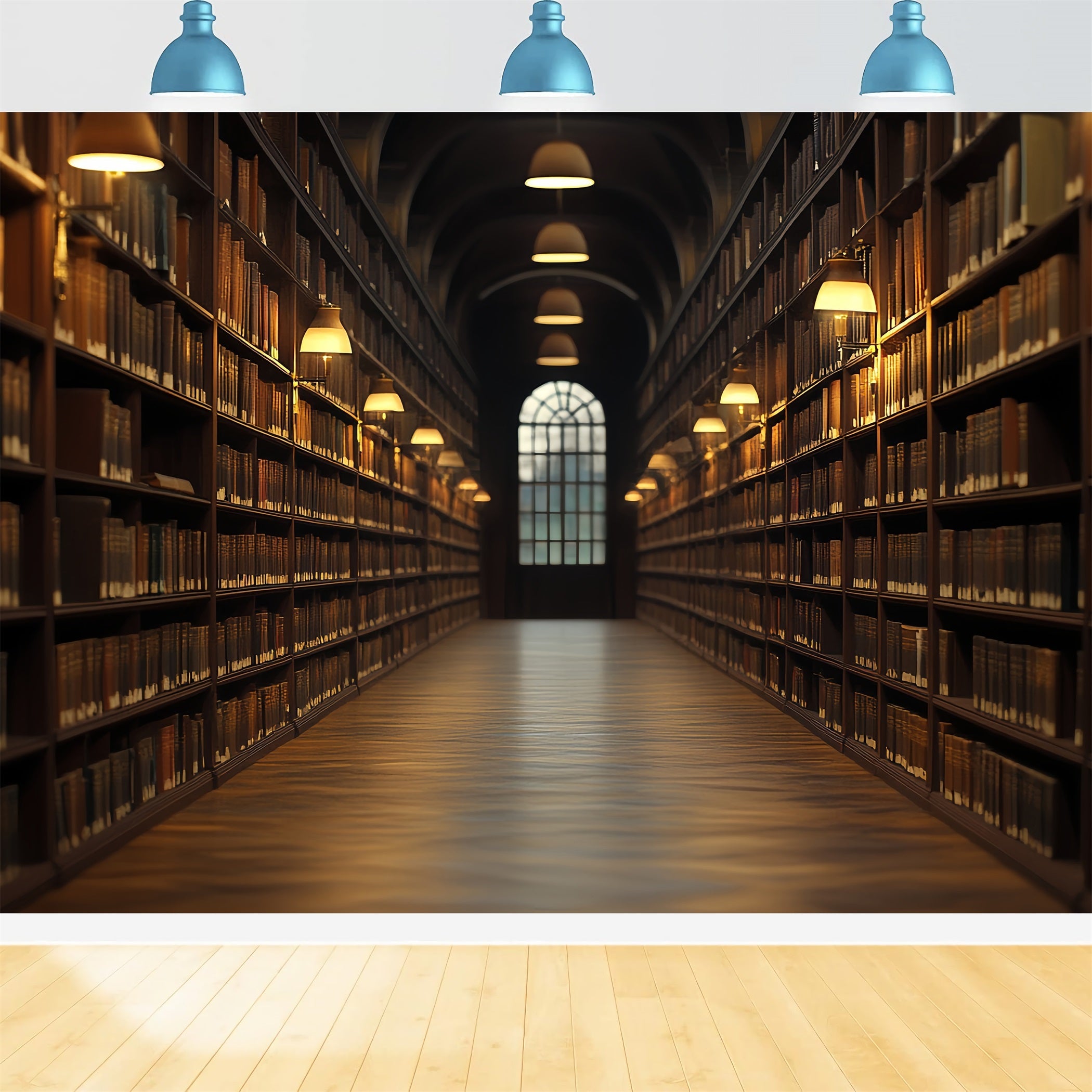Library Backdrop Warm Lantern Library Corridor School Picture Backdrop UK CSH58-110