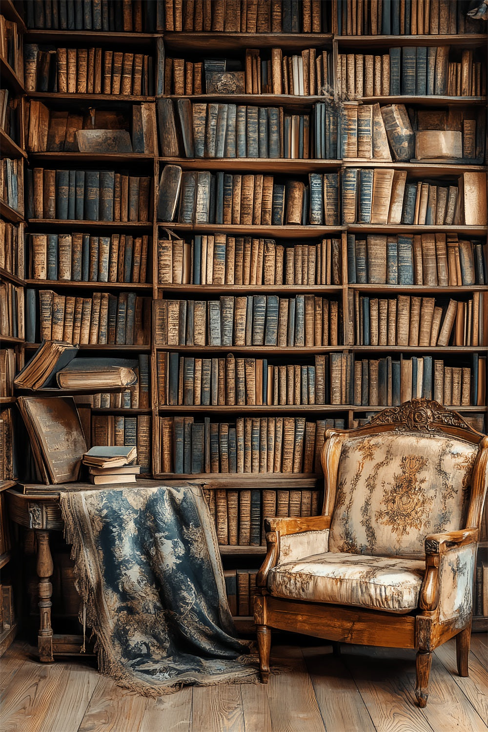 Bookshelf Backdrop Vintage Library Armchair Bookshelf School Photo Backdrops UK CSH58-119