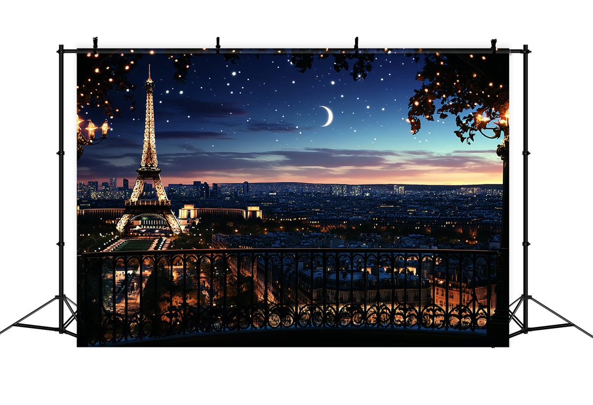 Eiffel Tower Backdrop Romantic Starry Night Paris Photo Backdrop UK CSH58-12