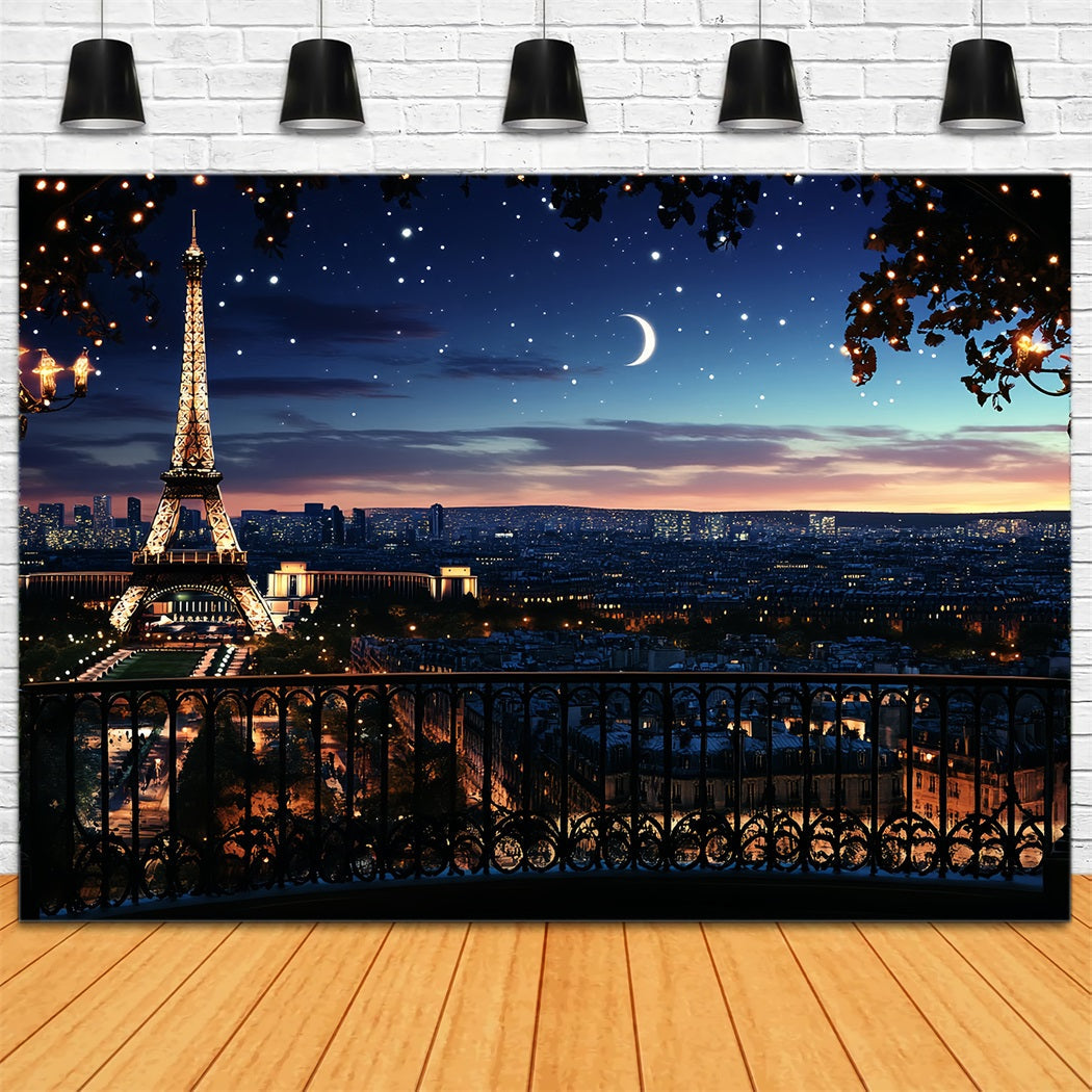 Eiffel Tower Backdrop Romantic Starry Night Paris Photo Backdrop UK CSH58-12