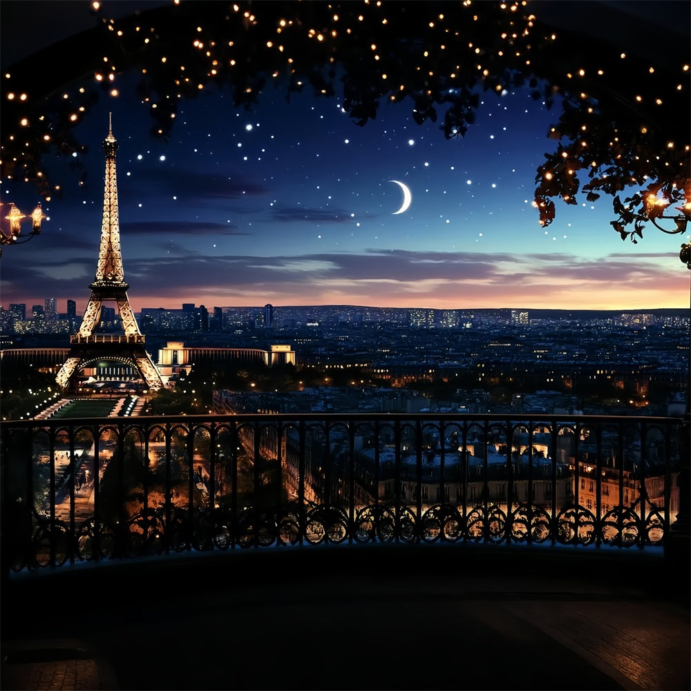 Eiffel Tower Backdrop Romantic Starry Night Paris Photo Backdrop UK CSH58-12