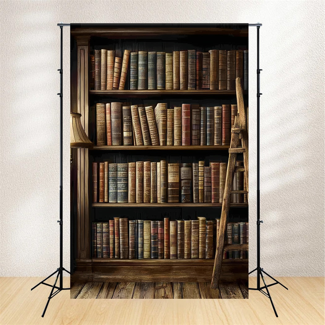 Bookshelf Backdrop Classic Bookshelf Ladder Lamp Back To School Backdrops UK CSH58-120