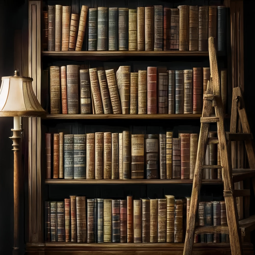 Bookshelf Backdrop Classic Bookshelf Ladder Lamp Back To School Backdrops UK CSH58-120
