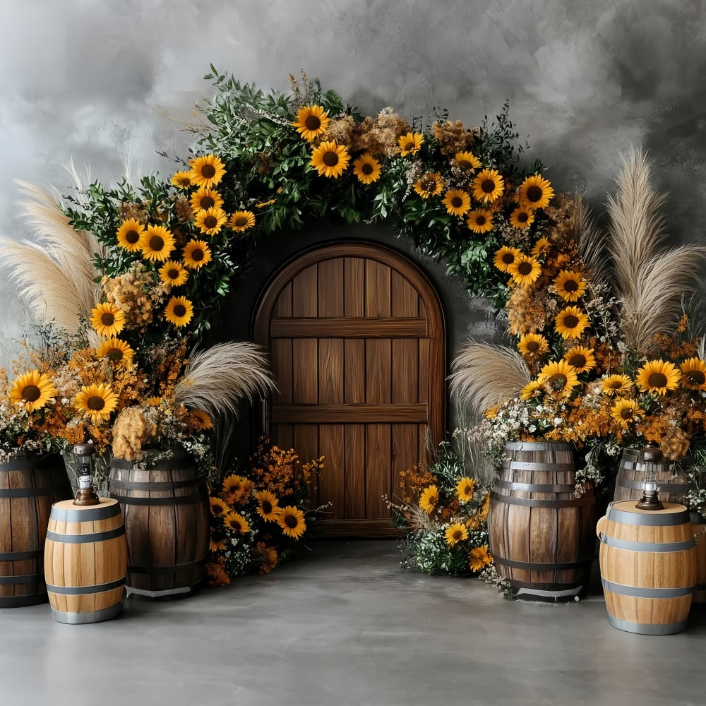 Sunflower Backdrop Wood Door Barrel Rustic Arch Thanksgiving Backdrop Ideas UK CSH58-127