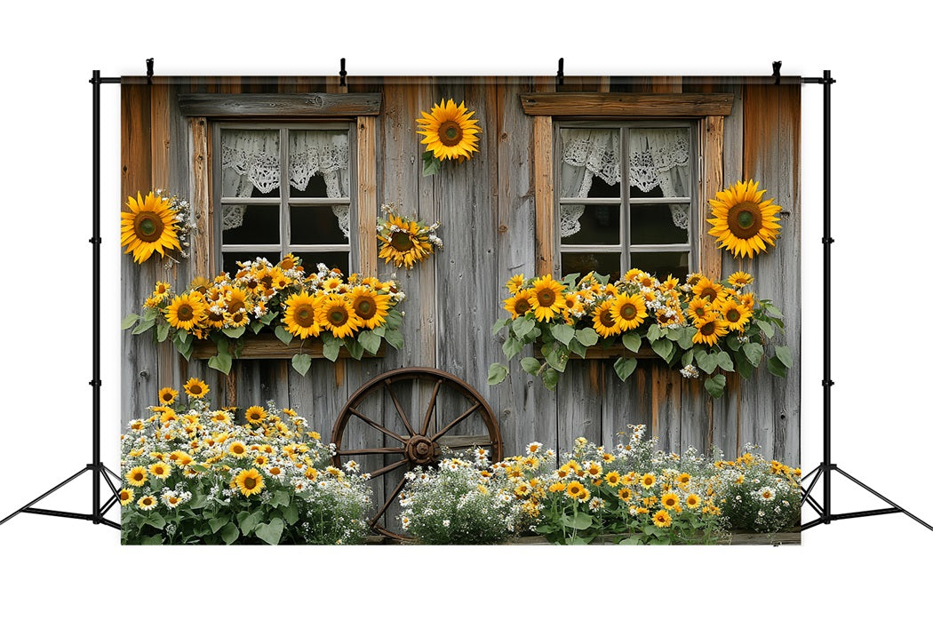 Sunflower Backdrop Rustic Cottage Window Bloom Thanksgiving Backdrop UK CSH58-128