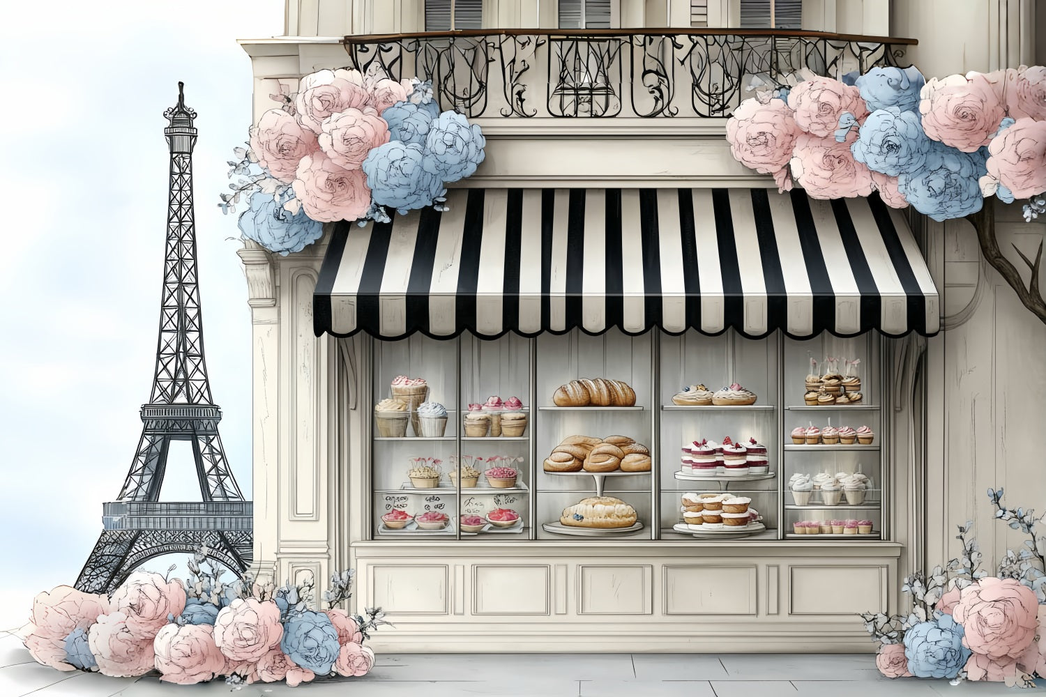 Eiffel Tower Backdrop Paris Spring Sweet Bread Bakery Parisian Backdrop UK CSH58-13