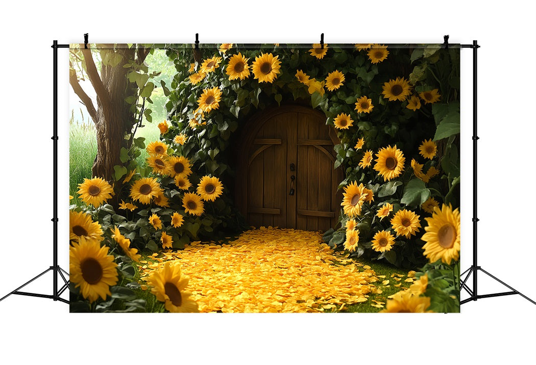Sunflower Backdrop Cabin Doorway Petal Path Happy Thanksgiving Backdrop UK CSH58-130