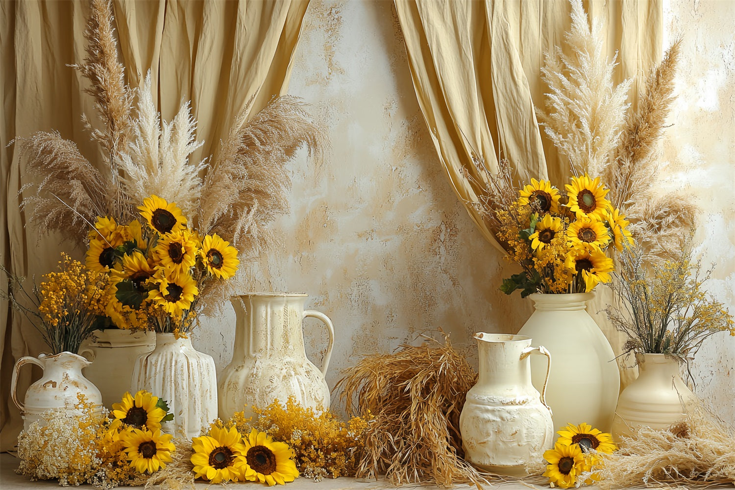 Sunflower Backdrop Boho Rustic Vase Arrangement Thanksgiving Day Backdrop UK CSH58-131