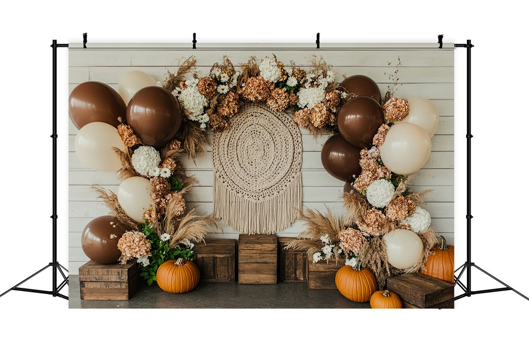 Thanksgiving Photo Backdrop Pumpkin Balloon Floral Arch Thanksgiving Backdrops UK CSH58-133