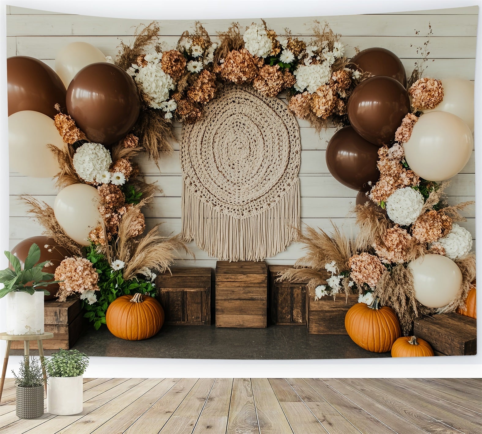 Thanksgiving Photo Backdrop Pumpkin Balloon Floral Arch Thanksgiving Backdrops UK CSH58-133