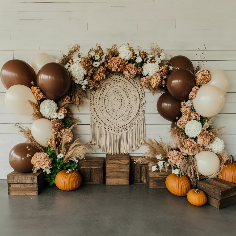 Thanksgiving Photo Backdrop Pumpkin Balloon Floral Arch Thanksgiving Backdrops UK CSH58-133