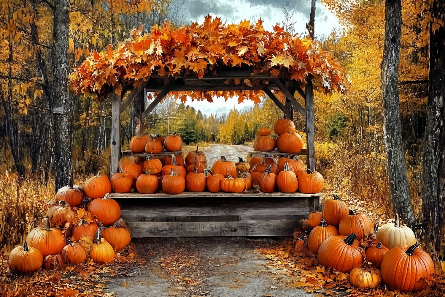 Thanksgiving Photo Backdrop Pumpkin Harvest Forest Stand Thanksgiving Backdrop UK CSH58-134