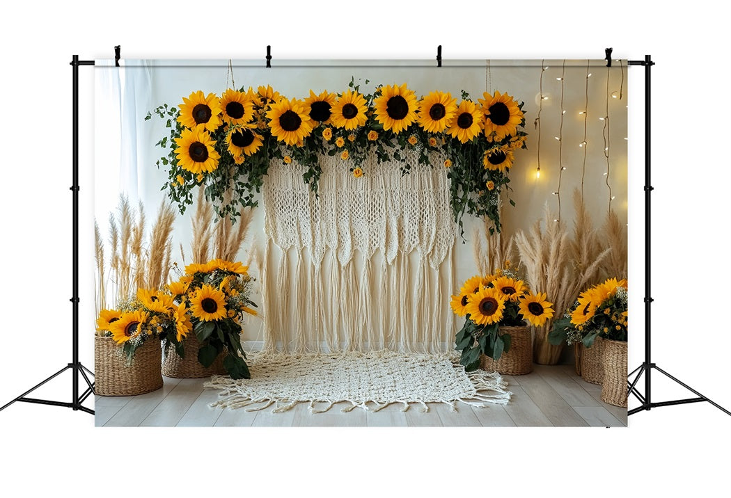 Thanksgiving Photo Backdrop Sunflower Macrame Rustic Decor Thanksgiving Backdrop UK CSH58-135