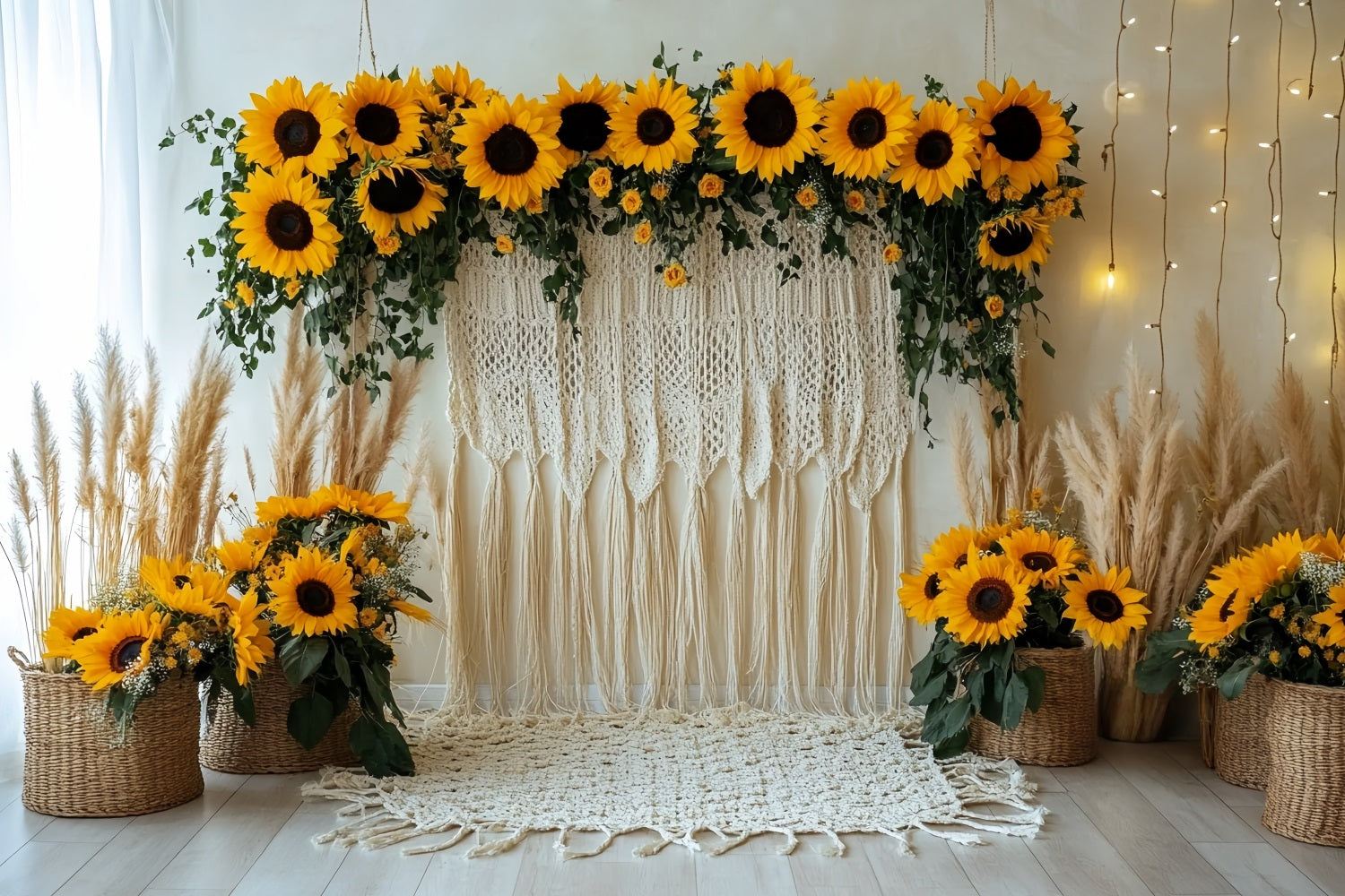 Thanksgiving Photo Backdrop Sunflower Macrame Rustic Decor Thanksgiving Backdrop UK CSH58-135