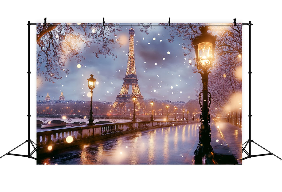 Eiffel Tower Backdrop Champs Elysées Bridge After Dreamy Rain Night Paris Backdrop Ideas UK CSH58-15