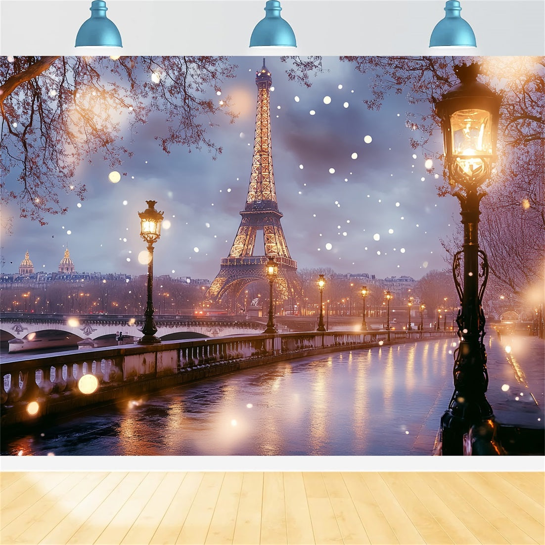Eiffel Tower Backdrop Champs Elysées Bridge After Dreamy Rain Night Paris Backdrop Ideas UK CSH58-15