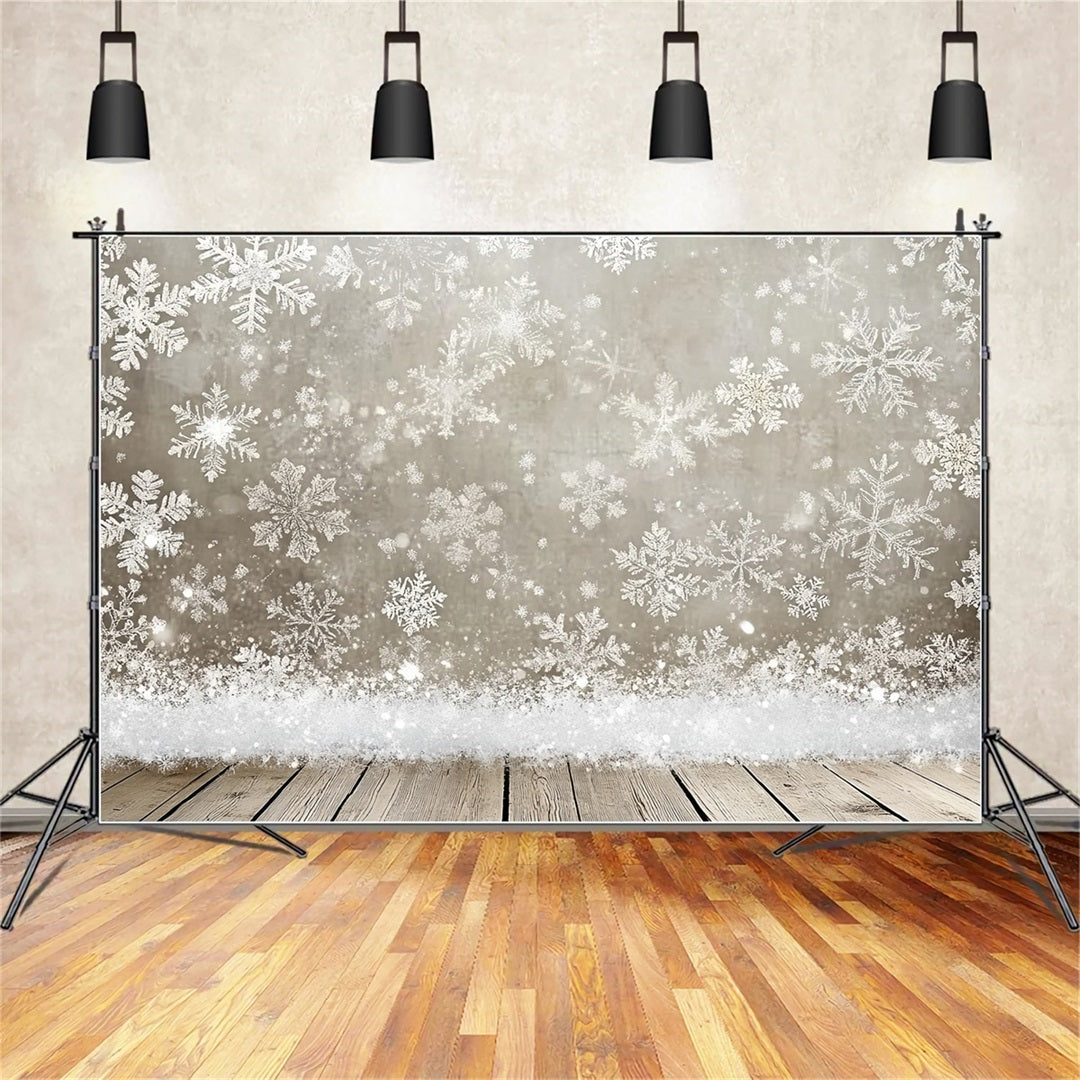 Snowflake Backdrop Silver Snowflakes and Rustic Wooden Floor Winter snow Backdrop UK CSH58-18